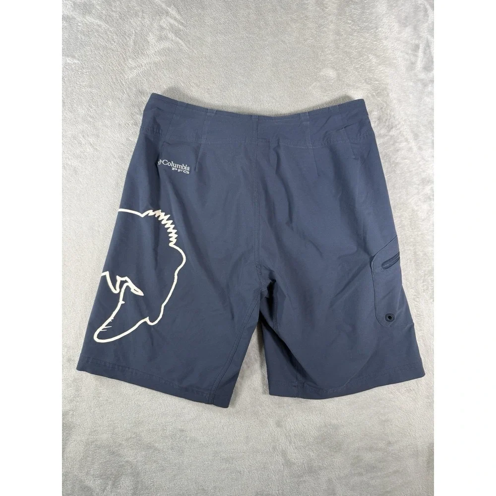 Columbia PFG Board Shorts Mens 32 Blue Large Mouth Bass Graphic Fishing Swimwear